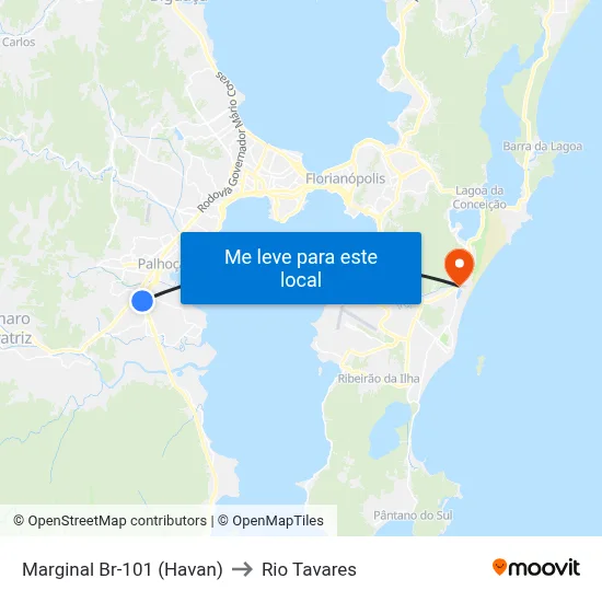Marginal Br-101 (Havan) to Rio Tavares map