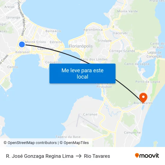 R. José Gonzaga Regina Lima to Rio Tavares map