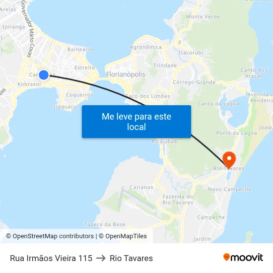 Rua Irmãos Vieira 115 to Rio Tavares map