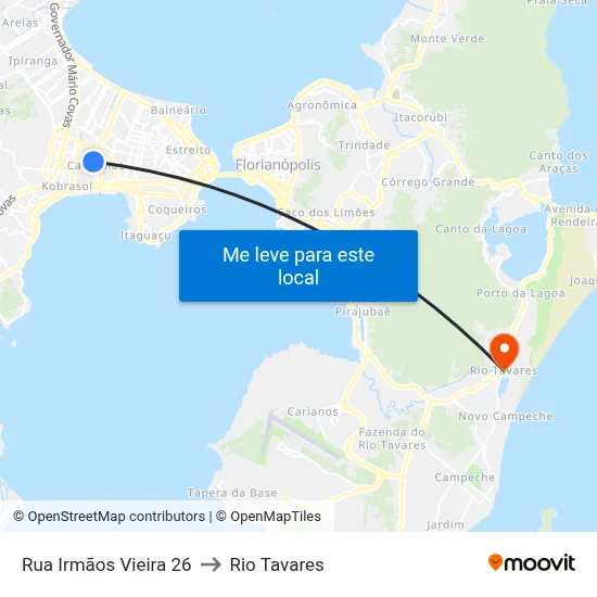 Rua Irmãos Vieira 26 to Rio Tavares map