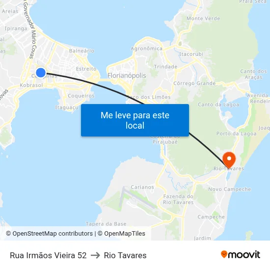 Rua Irmãos Vieira 52 to Rio Tavares map