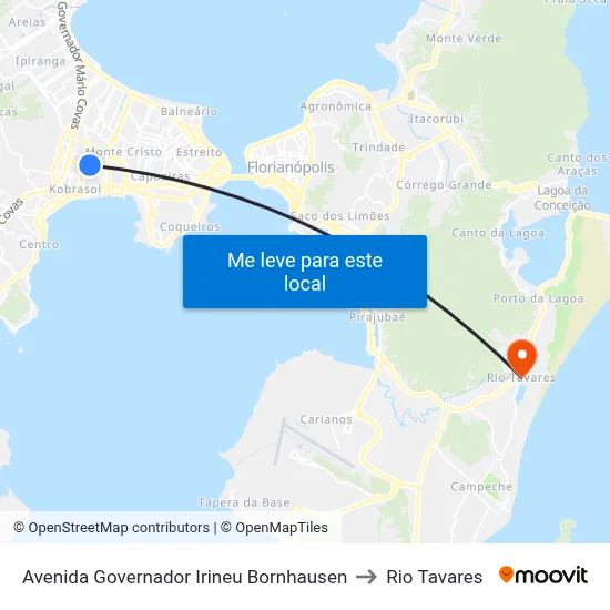 Avenida Governador Irineu Bornhausen to Rio Tavares map