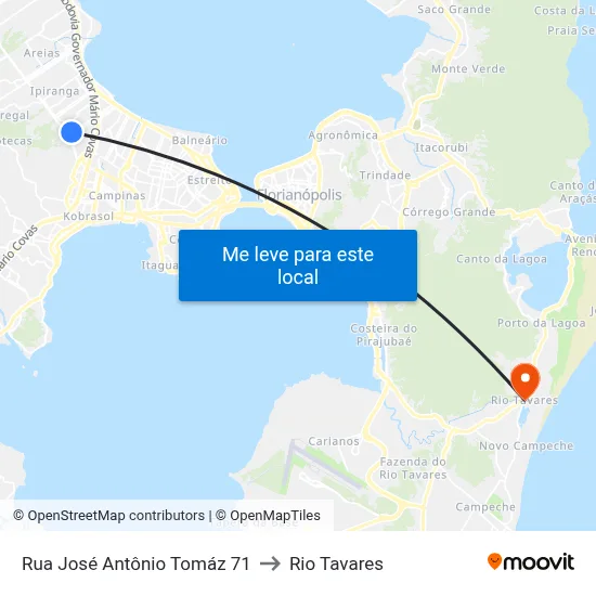 Rua José Antônio Tomáz 71 to Rio Tavares map