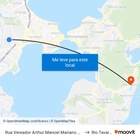 Rua Vereador Arthur Manoel Mariano 1175 to Rio Tavares map