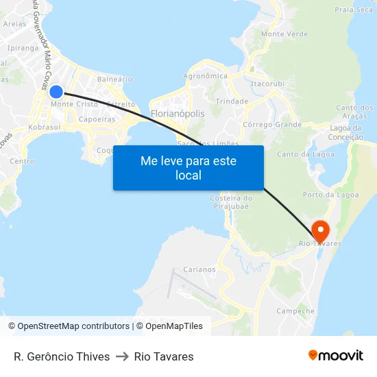 R. Gerôncio Thives to Rio Tavares map