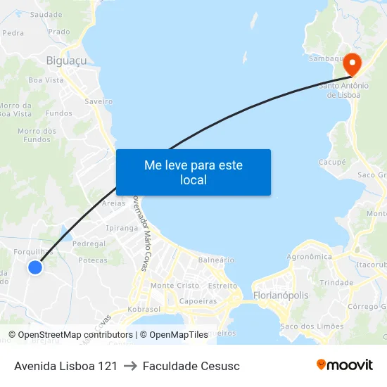 Avenida Lisboa 121 to Faculdade Cesusc map