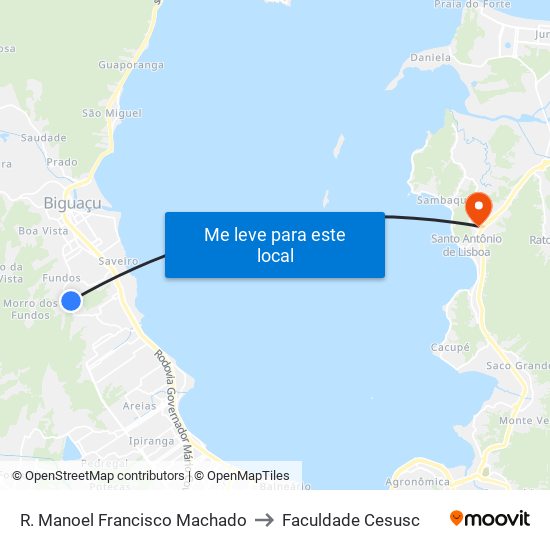 R. Manoel Francisco Machado to Faculdade Cesusc map