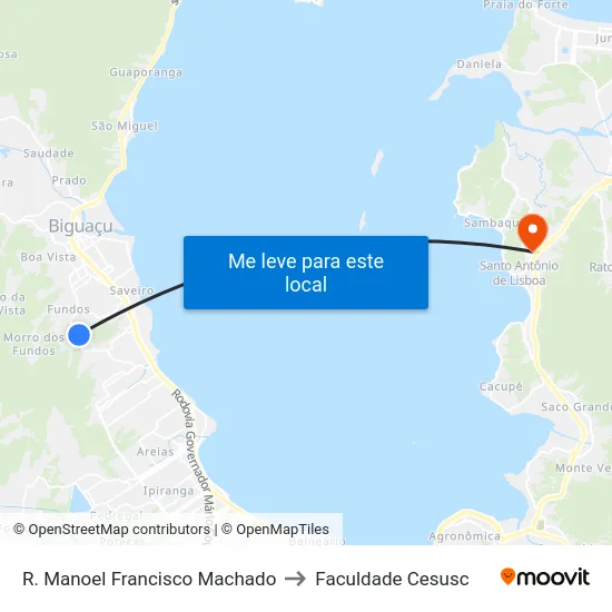 Rua Manoel Francisco Machado 76 to Faculdade Cesusc map