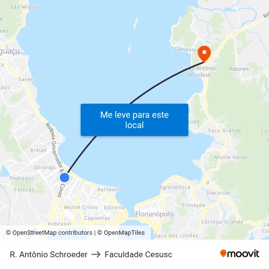 R. Antônio Schroeder to Faculdade Cesusc map