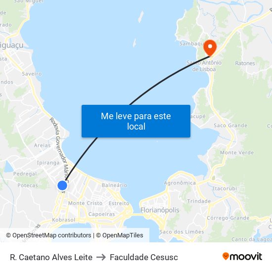 R. Caetano Alves Leite to Faculdade Cesusc map