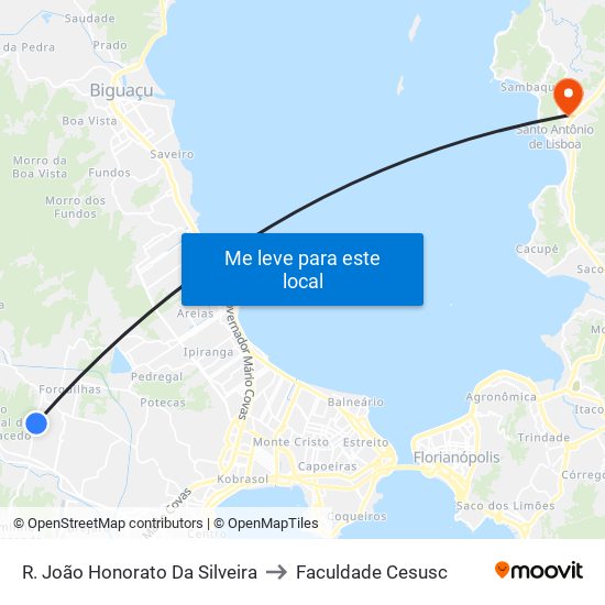 R. João Honorato Da Silveira to Faculdade Cesusc map