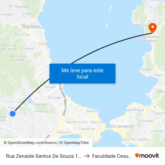 Rua Zenaide Santos De Souza 129 to Faculdade Cesusc map