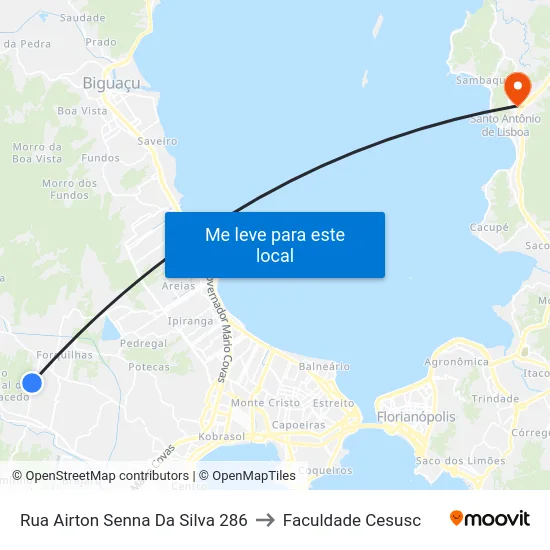Rua Airton Senna Da Silva 286 to Faculdade Cesusc map