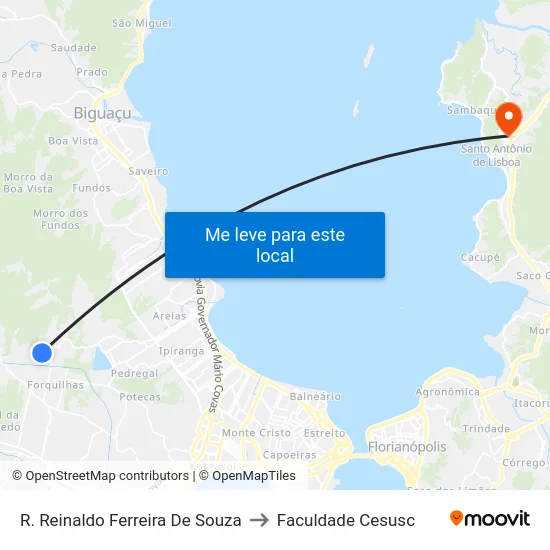 R. Reinaldo Ferreira De Souza to Faculdade Cesusc map