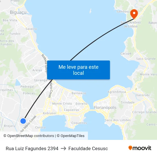 Rua Luiz Fagundes 2394 to Faculdade Cesusc map