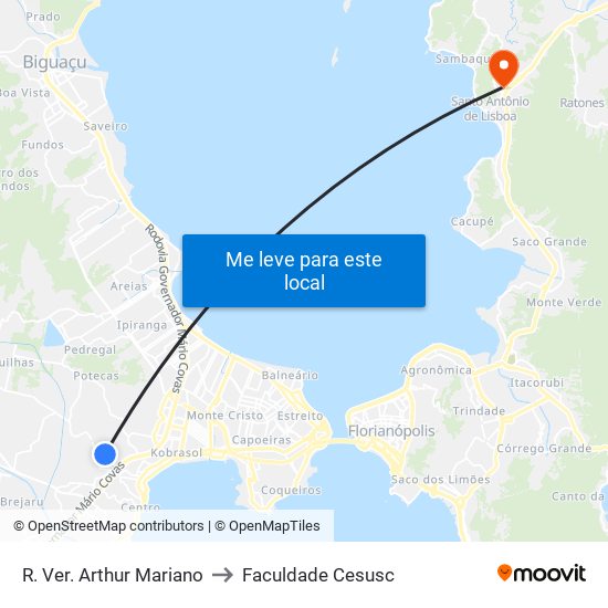 R. Ver. Arthur Mariano to Faculdade Cesusc map