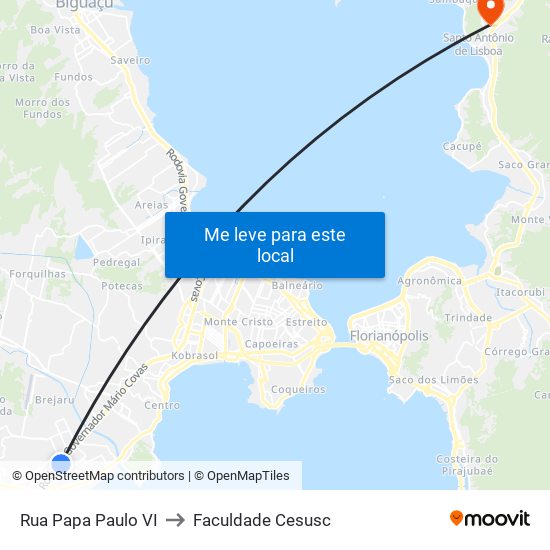 Rua Papa Paulo VI to Faculdade Cesusc map