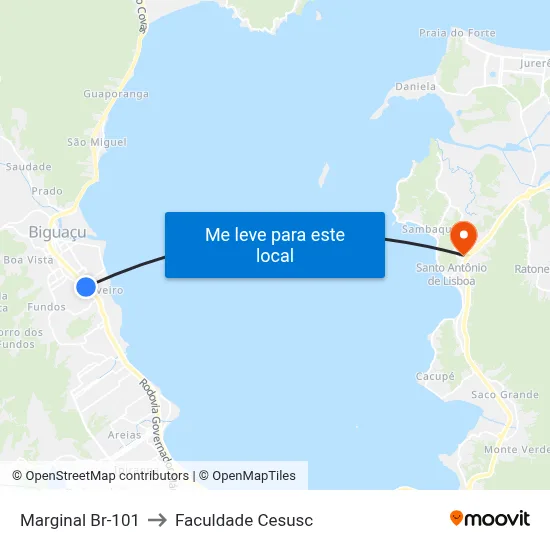 Marginal Br-101 to Faculdade Cesusc map