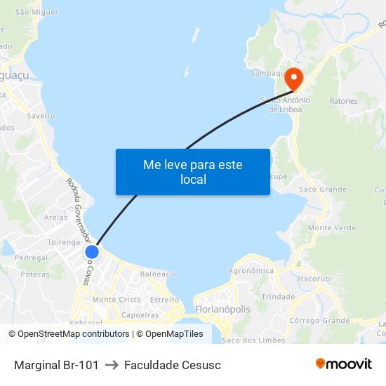 Marginal Br-101 to Faculdade Cesusc map