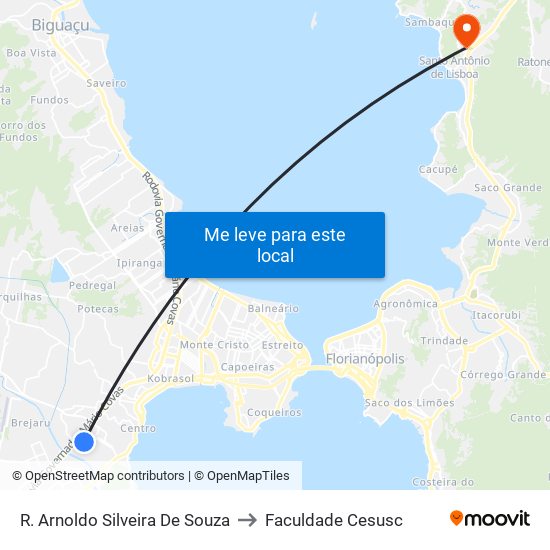 R. Arnoldo Silveira De Souza to Faculdade Cesusc map