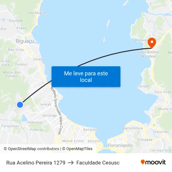 Rua Acelino Pereira 1279 to Faculdade Cesusc map