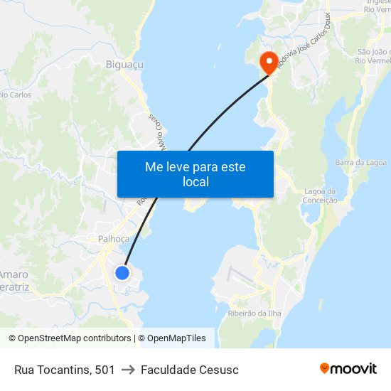 Rua Tocantins, 501 to Faculdade Cesusc map