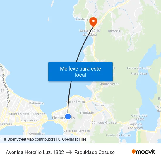 Avenida Hercílio Luz, 1302 to Faculdade Cesusc map