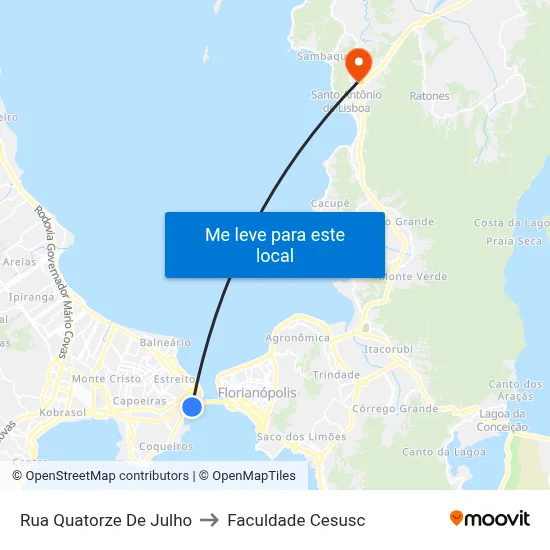 Rua Quatorze De Julho to Faculdade Cesusc map