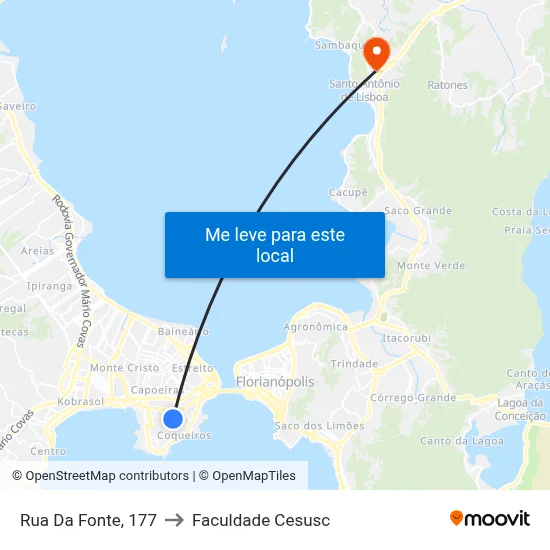 Rua Da Fonte, 177 to Faculdade Cesusc map