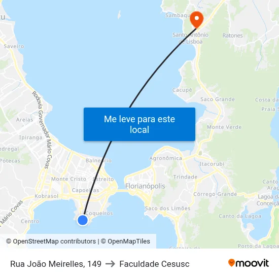 Rua João Meirelles, 149 to Faculdade Cesusc map