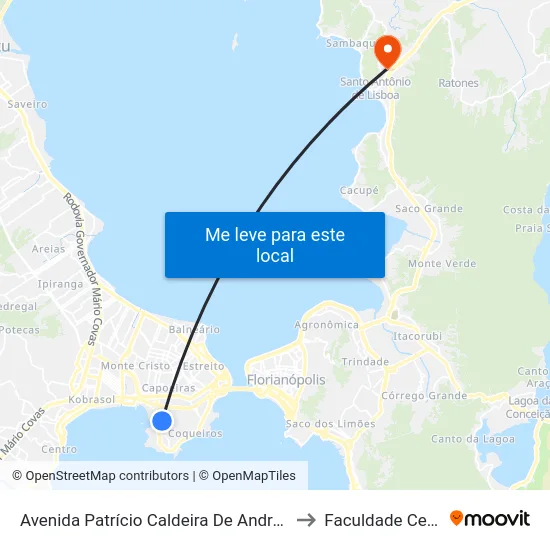 Avenida Patrício Caldeira De Andrade, 581 to Faculdade Cesusc map