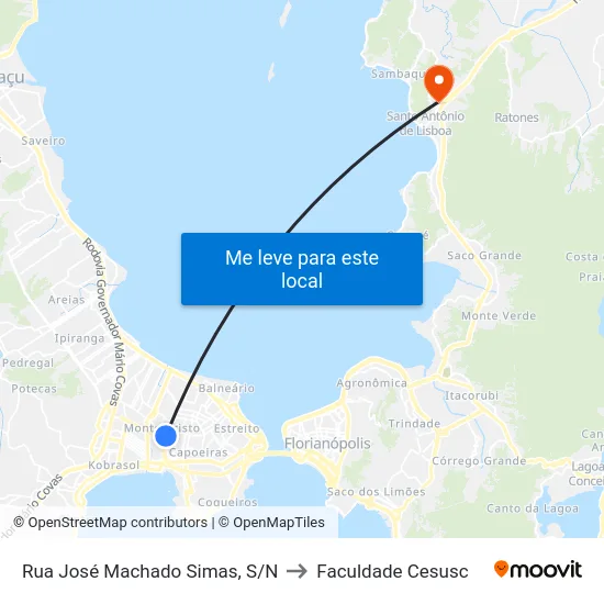 Rua José Machado Simas, S/N to Faculdade Cesusc map