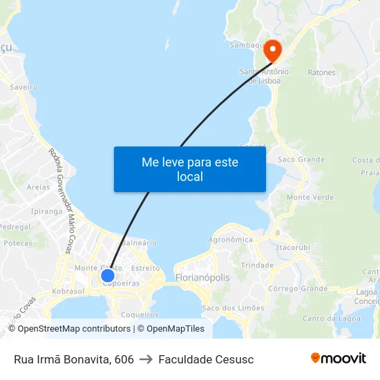 Rua Irmã Bonavita, 616 to Faculdade Cesusc map