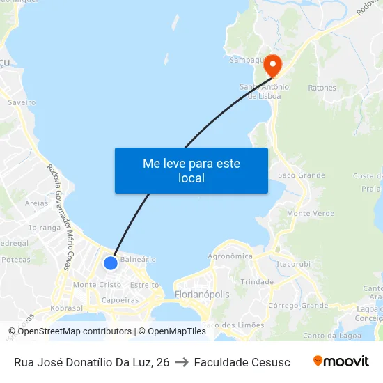 Rua José Donatílio Da Luz, 26 to Faculdade Cesusc map