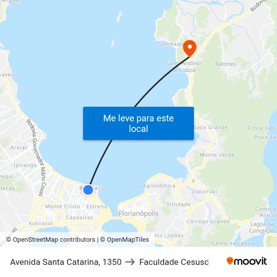 Avenida Santa Catarina, 1350 to Faculdade Cesusc map
