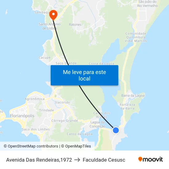 Avenida Das Rendeiras,1972 to Faculdade Cesusc map