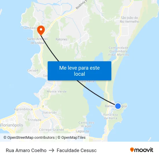 Rua Amaro Coelho to Faculdade Cesusc map