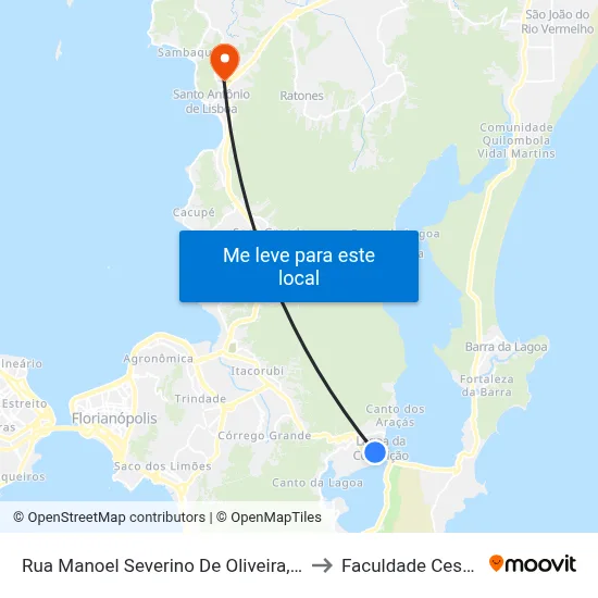 Rua Manoel Severino De Oliveira, 639 to Faculdade Cesusc map