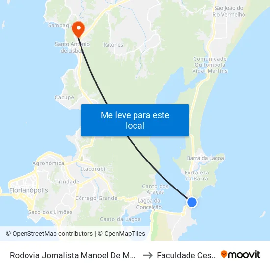Rodovia Jornalista Manoel De Menezes to Faculdade Cesusc map