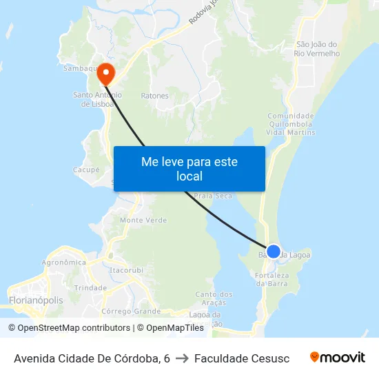 Avenida Cidade De Córdoba, 6 to Faculdade Cesusc map