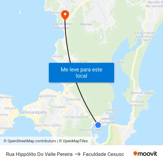 Rua Hippólito Do Valle Pereira to Faculdade Cesusc map