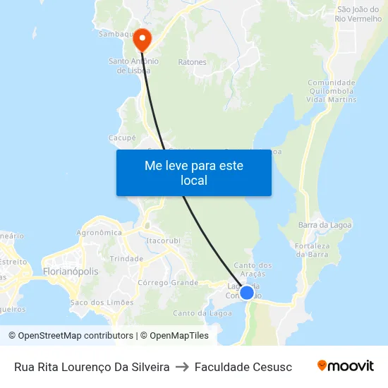 Rua Rita Lourenço Da Silveira to Faculdade Cesusc map