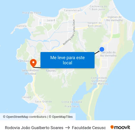 Rodovia João Gualberto Soares to Faculdade Cesusc map