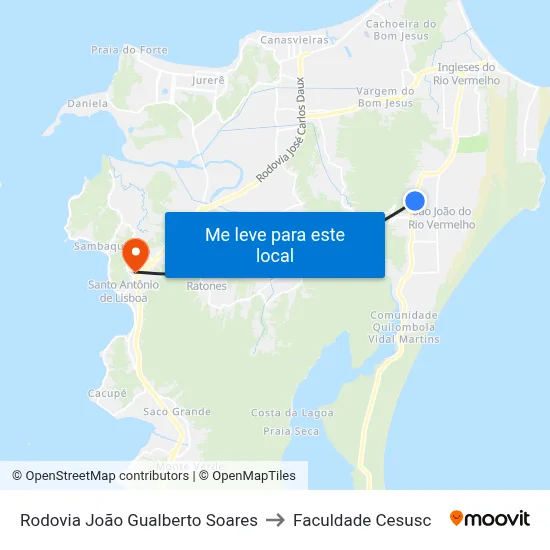 Rodovia João Gualberto Soares to Faculdade Cesusc map