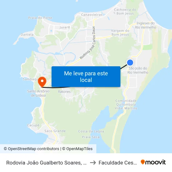 Rodovia João Gualberto Soares, 4894 to Faculdade Cesusc map