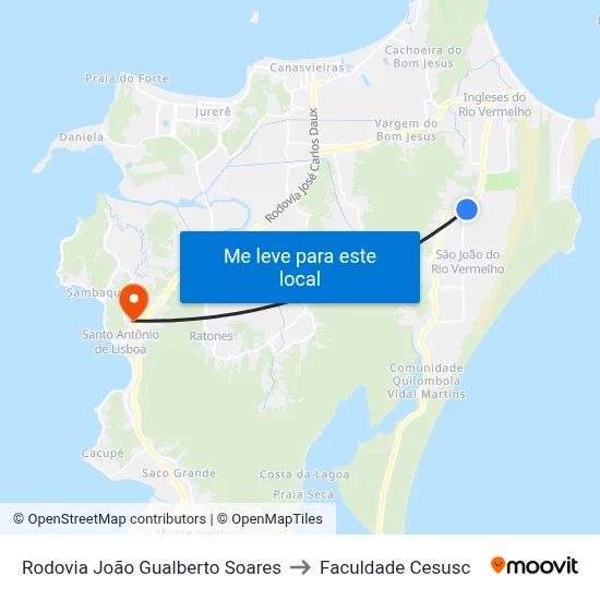 Rodovia João Gualberto Soares to Faculdade Cesusc map