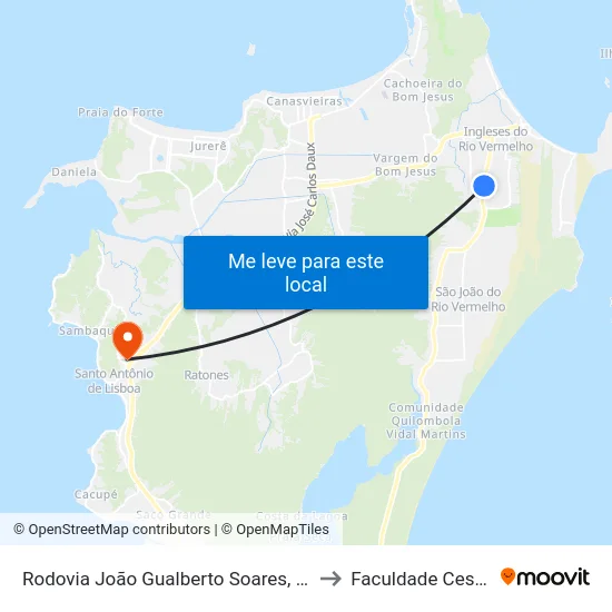 Rodovia João Gualberto Soares, 1500 to Faculdade Cesusc map