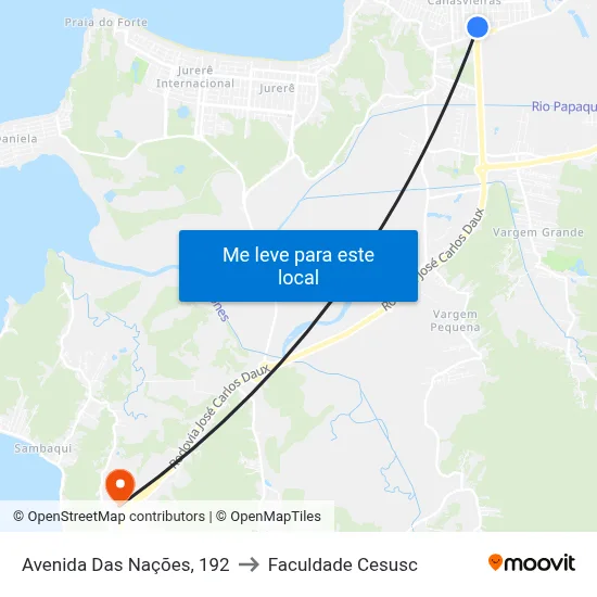 Avenida Das Nações, 192 to Faculdade Cesusc map