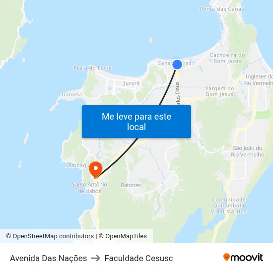 Avenida Das Nações to Faculdade Cesusc map