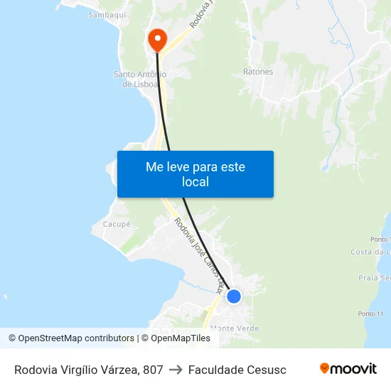 Rodovia Virgílio Várzea, 807 to Faculdade Cesusc map